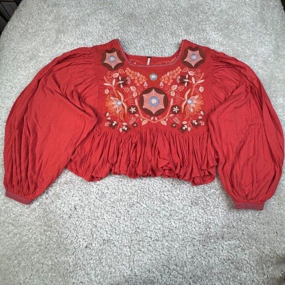 Free People Claudine Embroidered Floral Crop Top Blouse FLAW - Picture 2 of 15